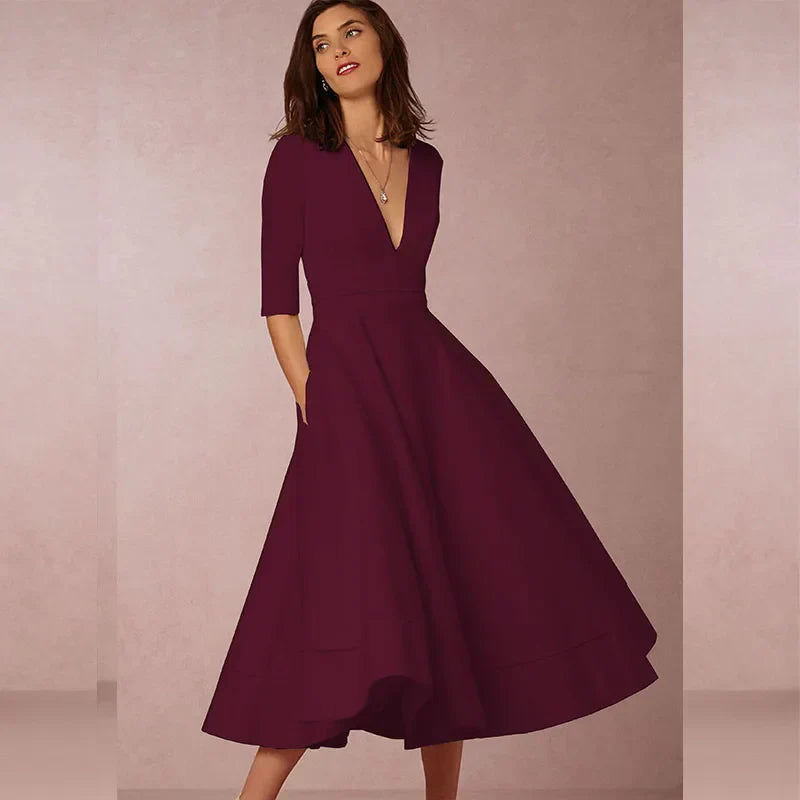 Women’s Midi Dress with A-Line Skirt and Flowy Fit