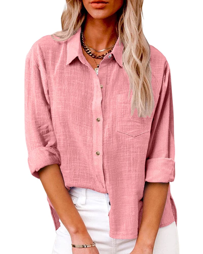 Women’s Long Sleeve Linen Shirt with Button Front Design