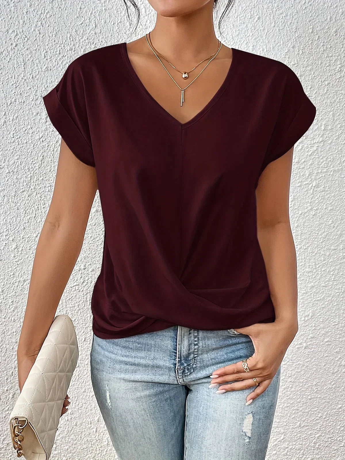 Women’s V-Neck Bow Detail Top
