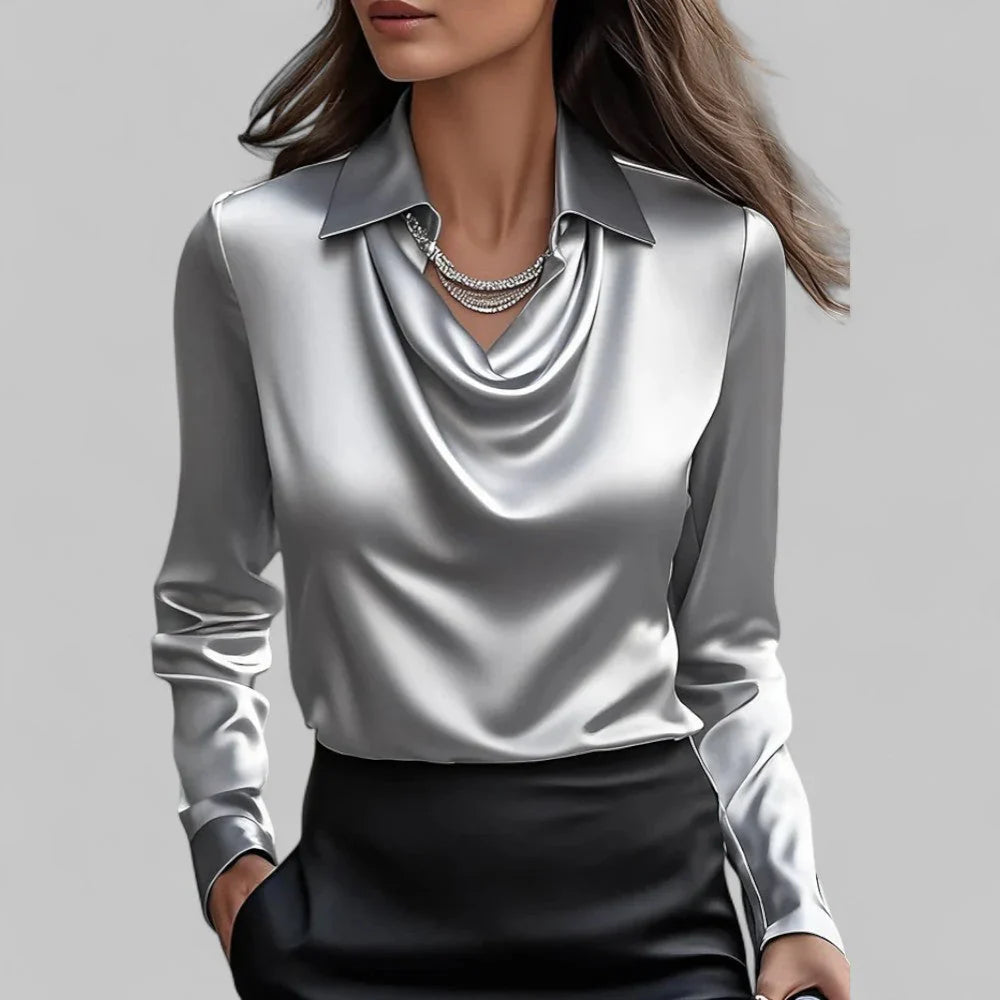 Women’s Satin Drape Neck Blouse