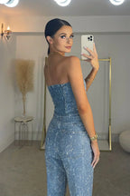 Women’s Strapless Jumpsuit – Bandeau Neckline Wide-Leg