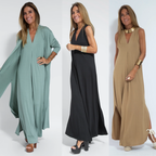 Maxi Dress and Vest Set – Sleeveless Full-Length Gown