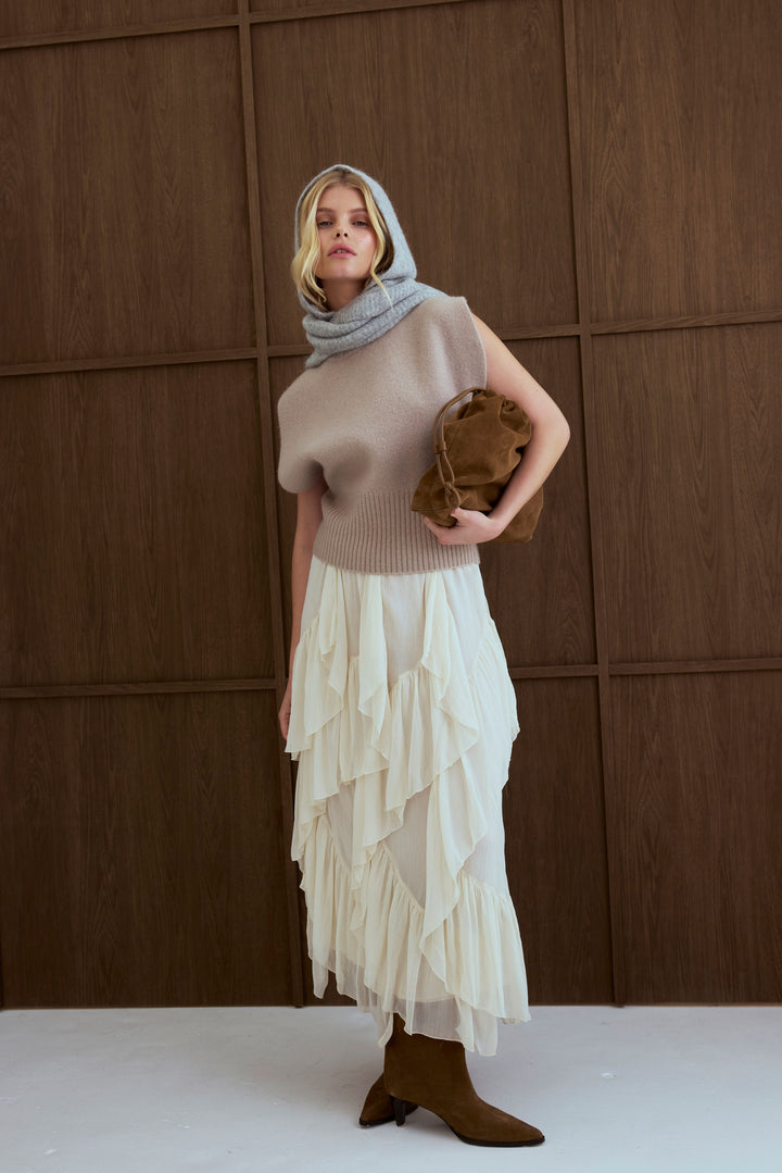 Alpaca Soft Ribbed Hooded Scarf