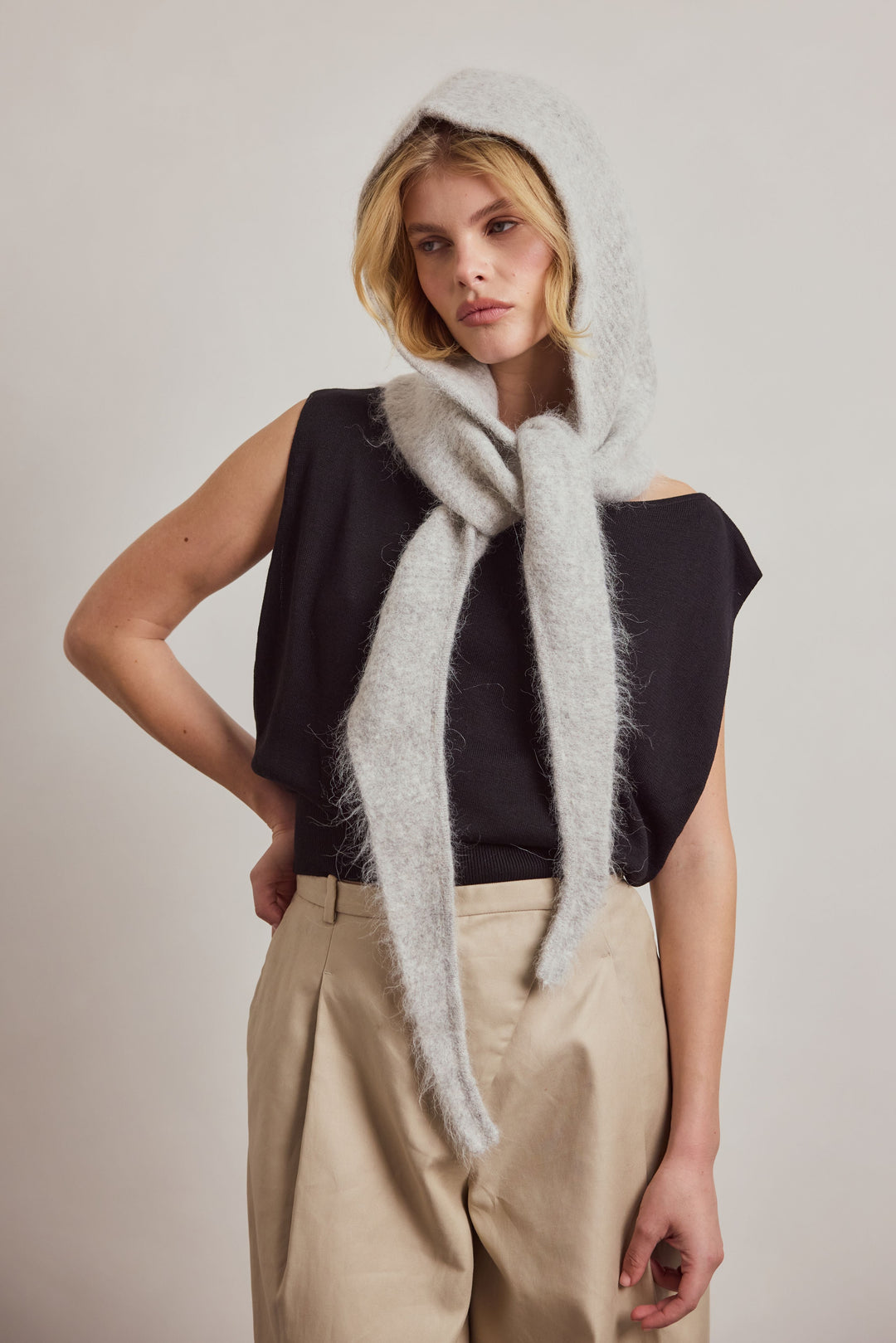 Alpaca Soft Ribbed Hooded Scarf