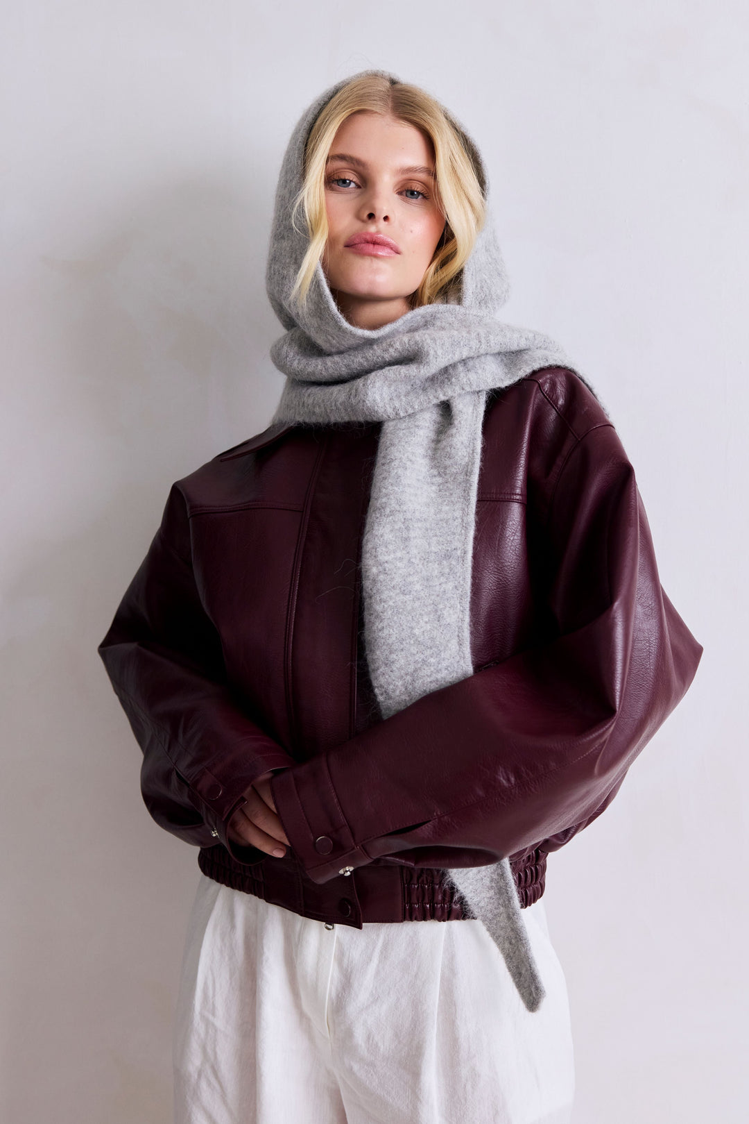 Alpaca Soft Ribbed Hooded Scarf