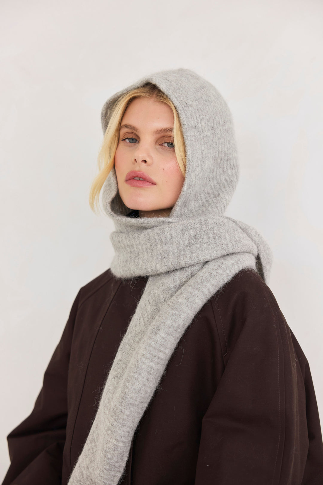 Alpaca Soft Ribbed Hooded Scarf