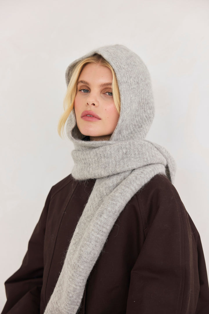 Alpaca Soft Ribbed Hooded Scarf