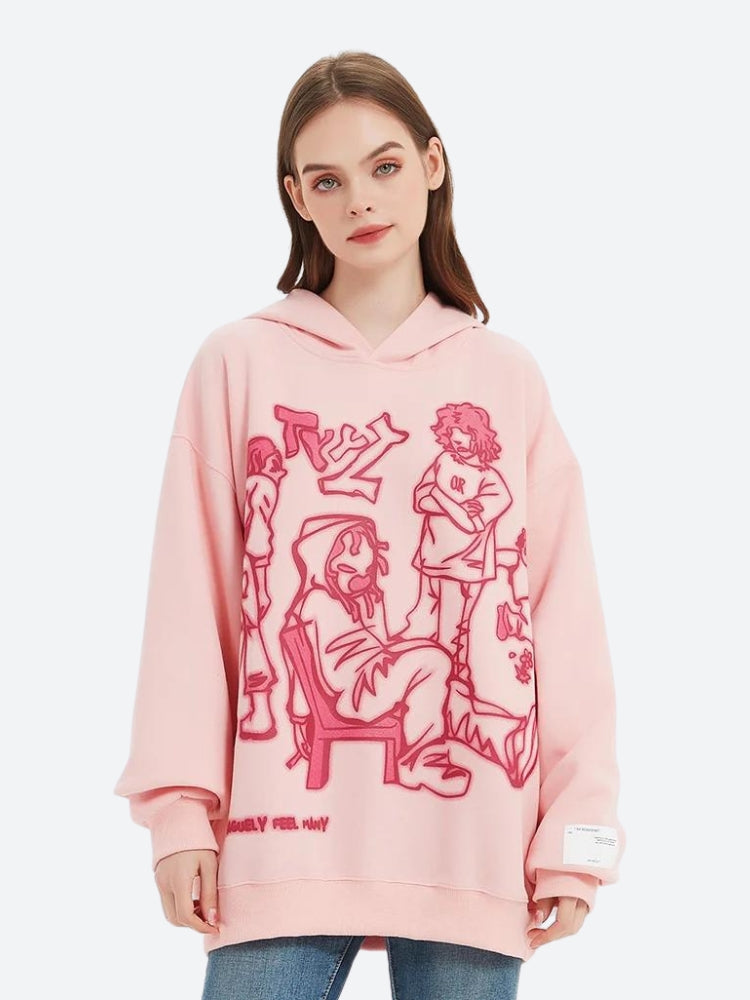 Anime Graphic Drop-Shoulder Hoodie