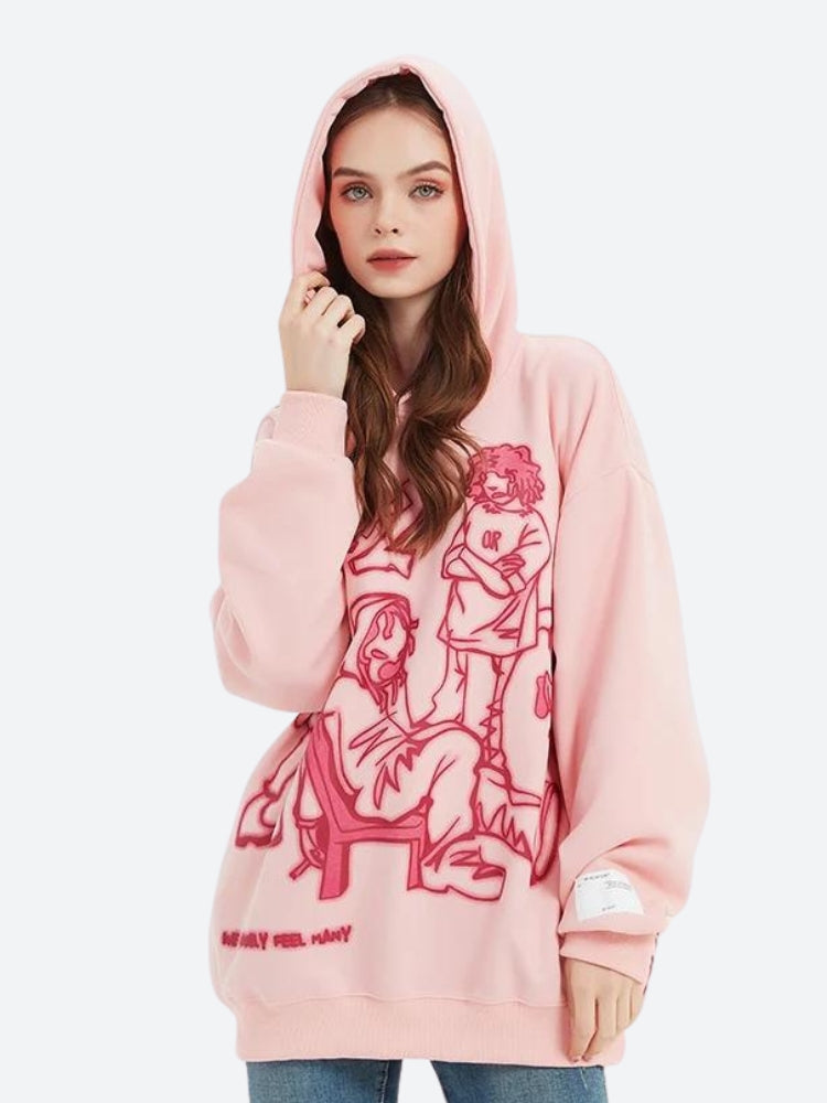Anime Graphic Drop-Shoulder Hoodie