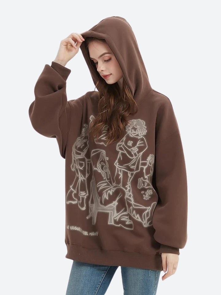 Anime Graphic Drop-Shoulder Hoodie
