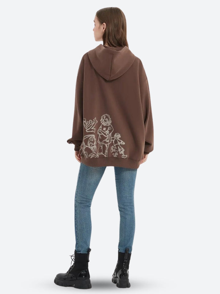 Anime Graphic Drop-Shoulder Hoodie