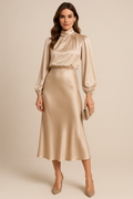 Women's High-Waisted Plain Midi Dress