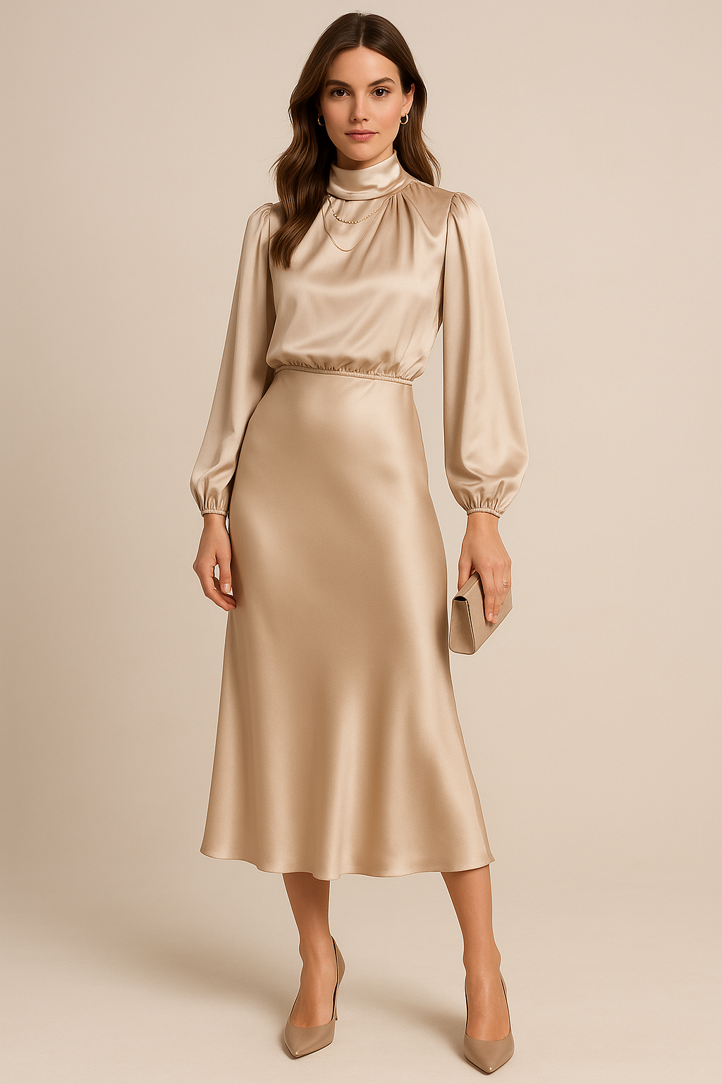 Women's High-Waisted Plain Midi Dress