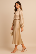 Women's High-Waisted Plain Midi Dress