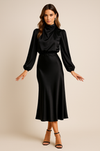 Women's High-Waisted Plain Midi Dress