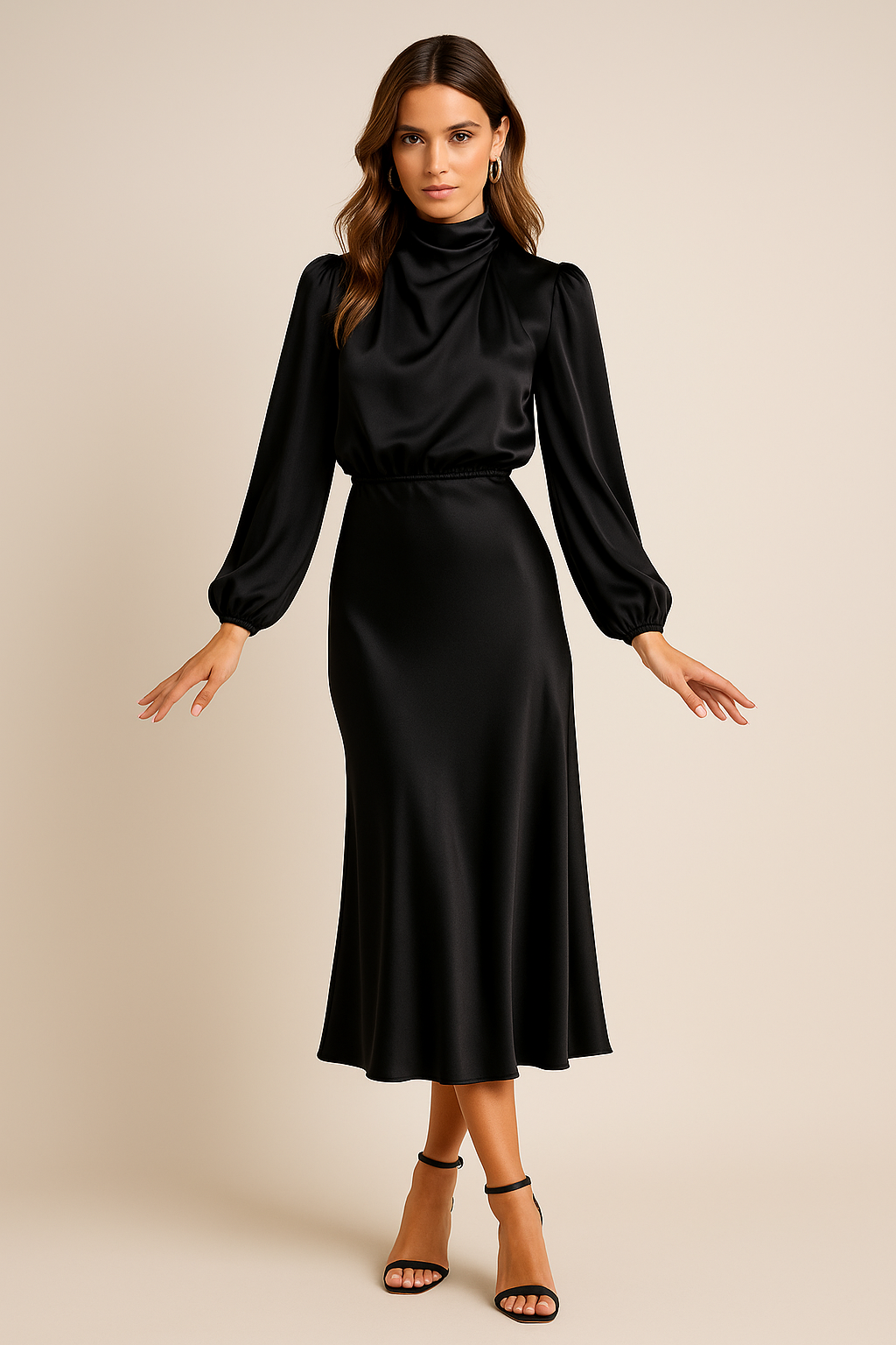 Women's High-Waisted Plain Midi Dress