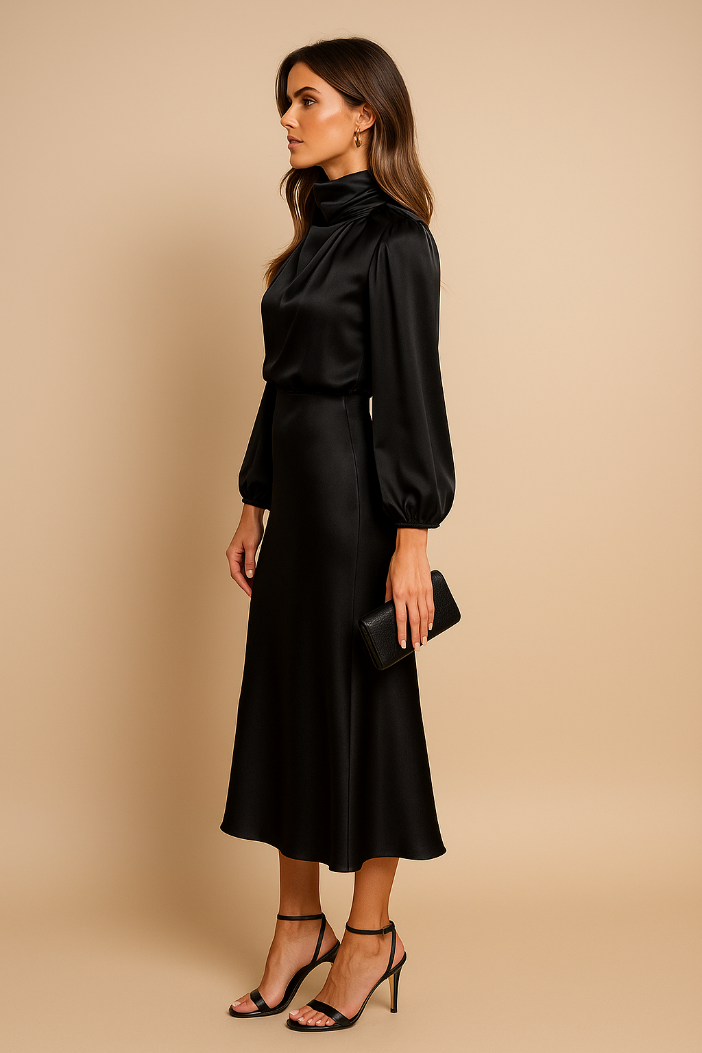 Women's High-Waisted Plain Midi Dress