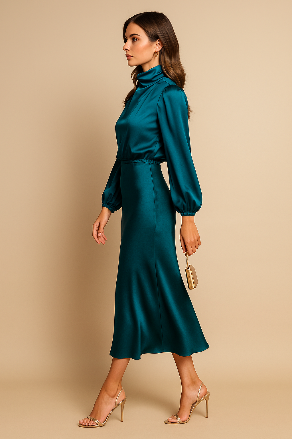 Women's High-Waisted Plain Midi Dress