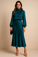 Women's High-Waisted Plain Midi Dress