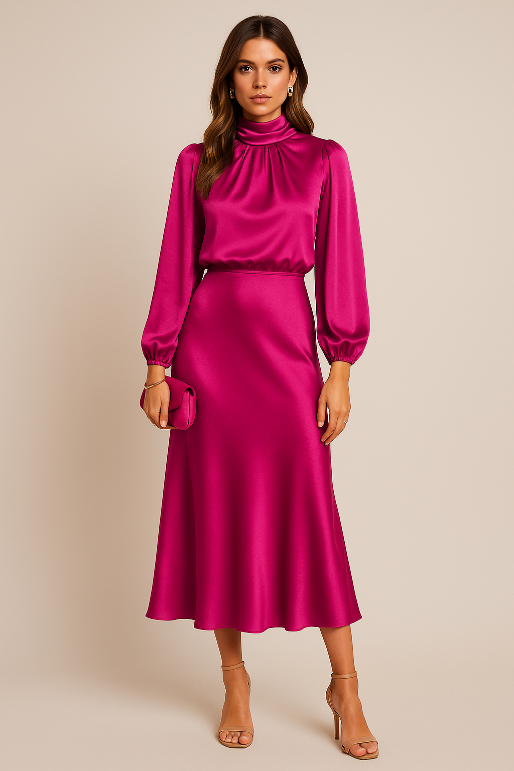 Women's High-Waisted Plain Midi Dress