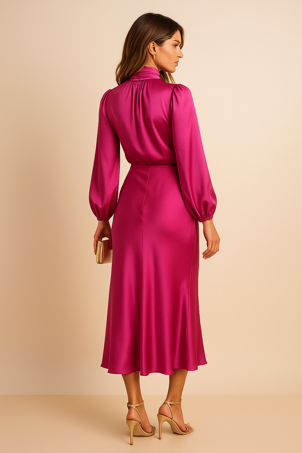 Women's High-Waisted Plain Midi Dress
