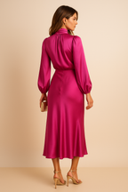 Women's High-Waisted Plain Midi Dress