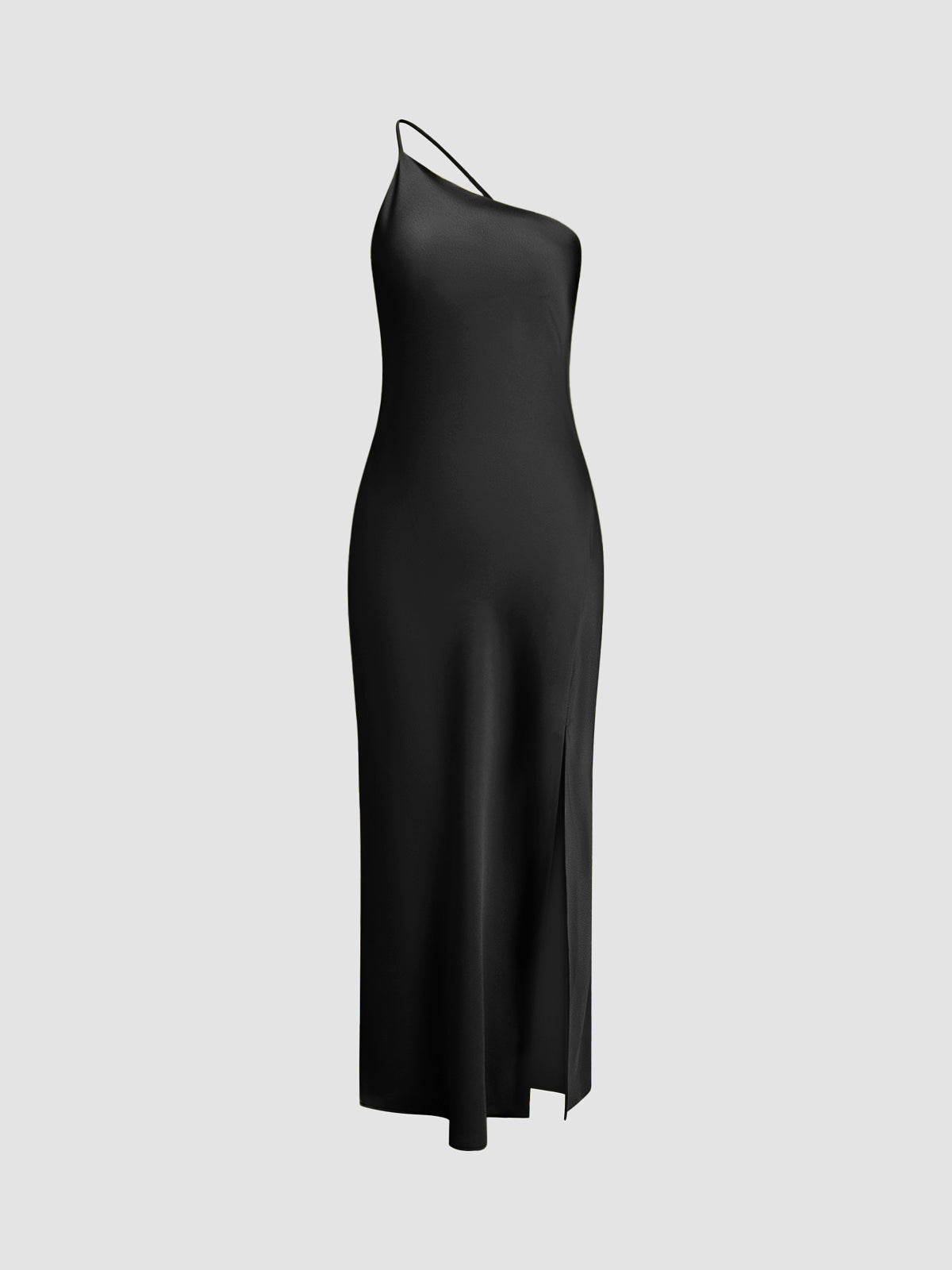 Silky Soft Slip Dress with One-Shoulder and Midi Length