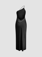 Silky Soft Slip Dress with One-Shoulder and Midi Length