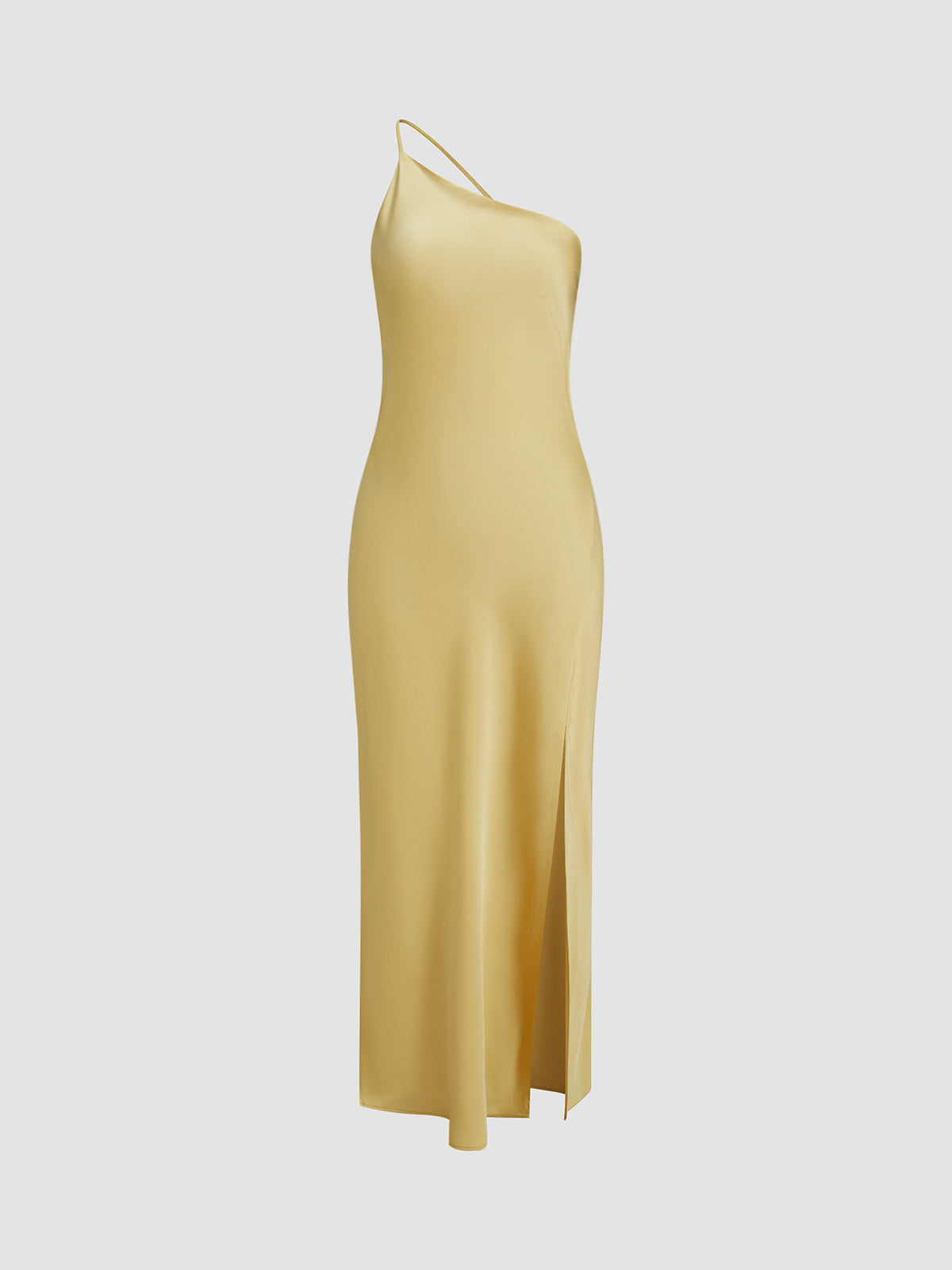 Silky Soft Slip Dress with One-Shoulder and Midi Length