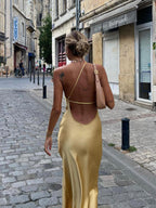 Silky Soft Slip Dress with One-Shoulder and Midi Length