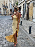Silky Soft Slip Dress with One-Shoulder and Midi Length