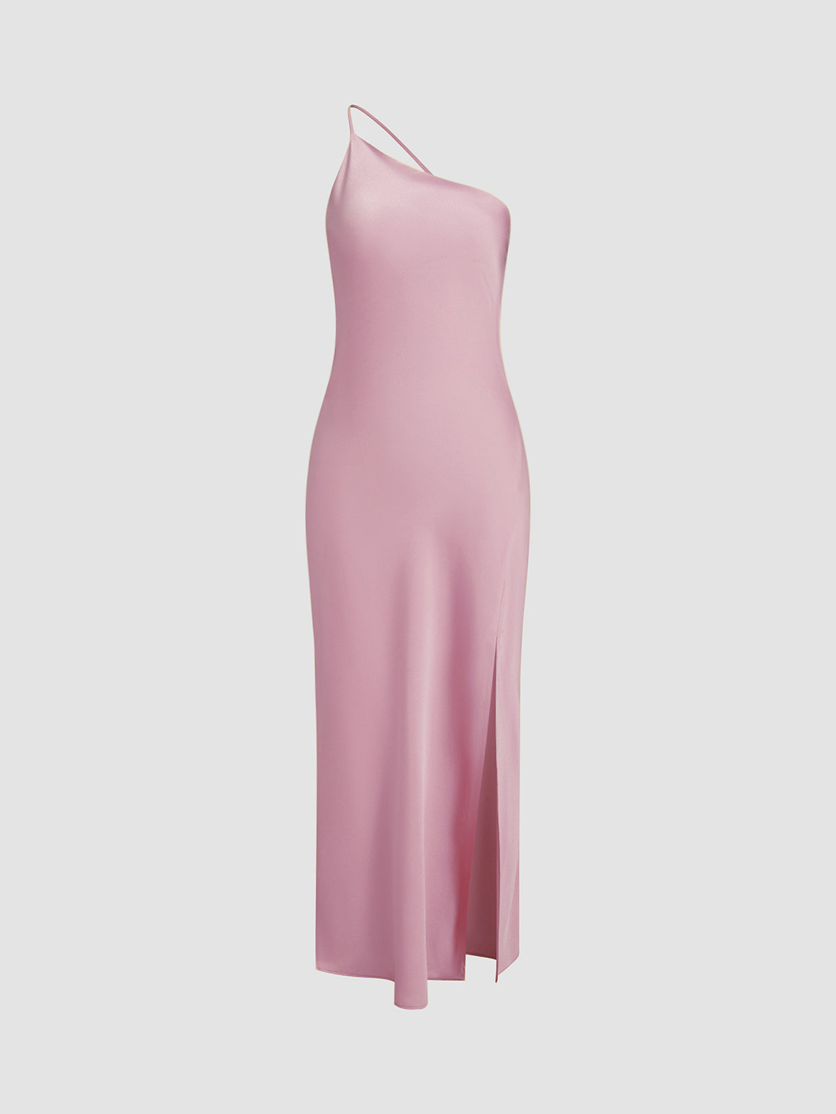 Silky Soft Slip Dress with One-Shoulder and Midi Length