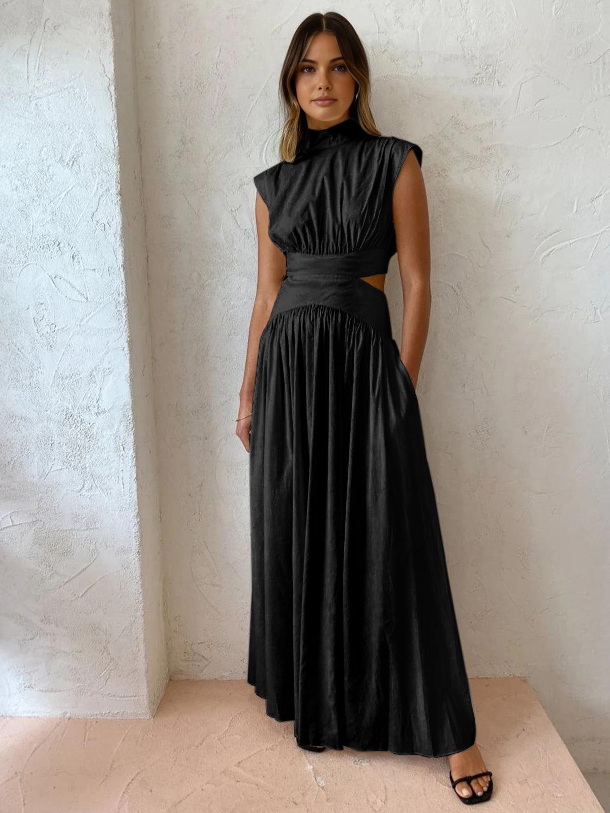 Women's Sleeveless Cut-Out Waist Maxi Dress - Linen Blend