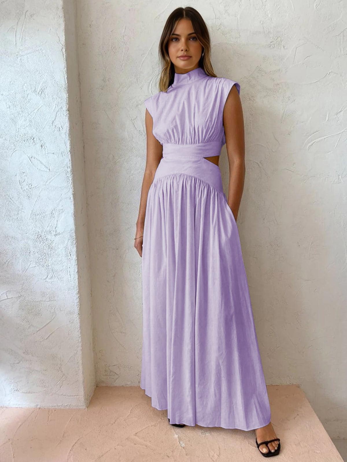 Women's Sleeveless Cut-Out Waist Maxi Dress - Linen Blend