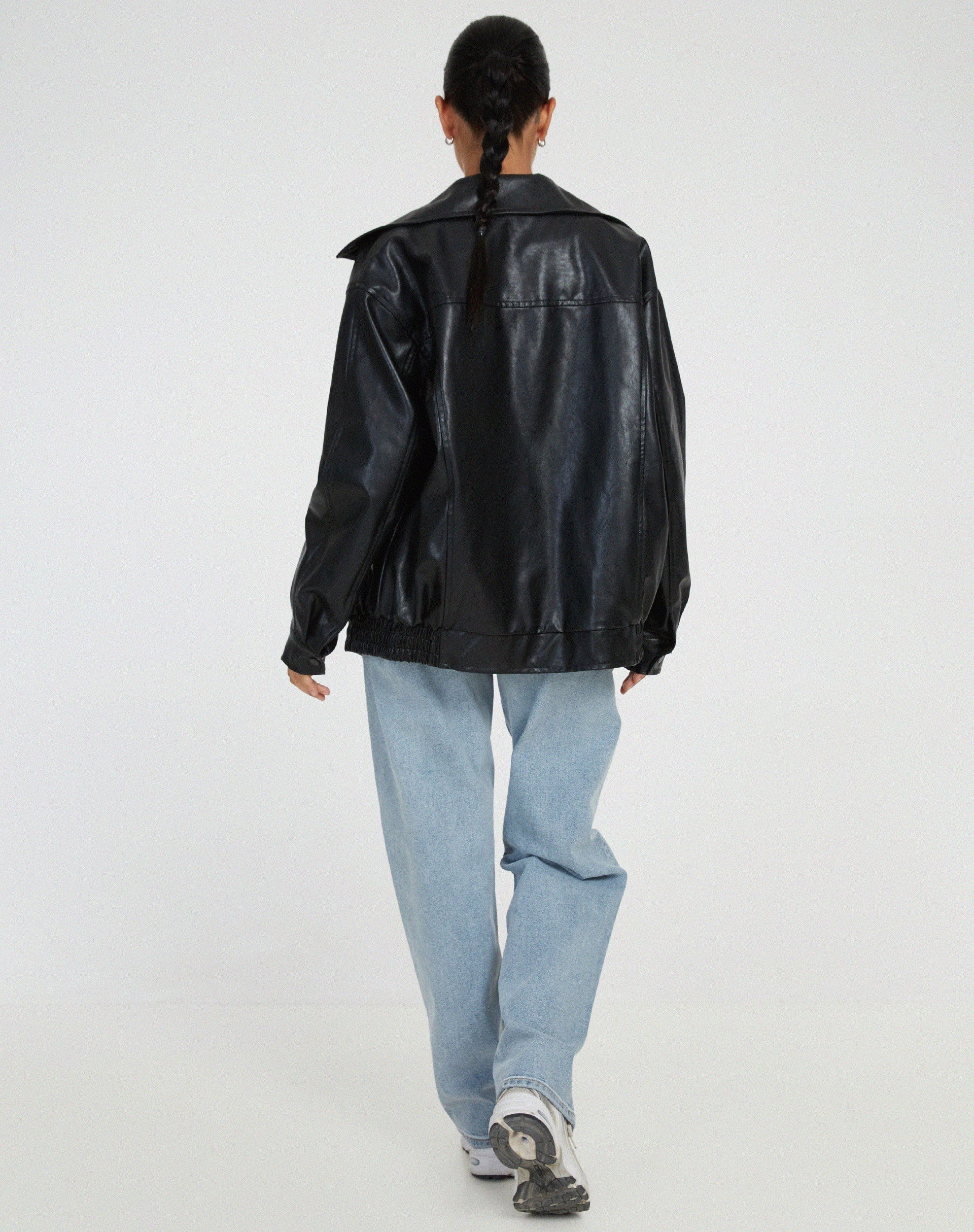 Oversized Faux Leather Biker Jacket