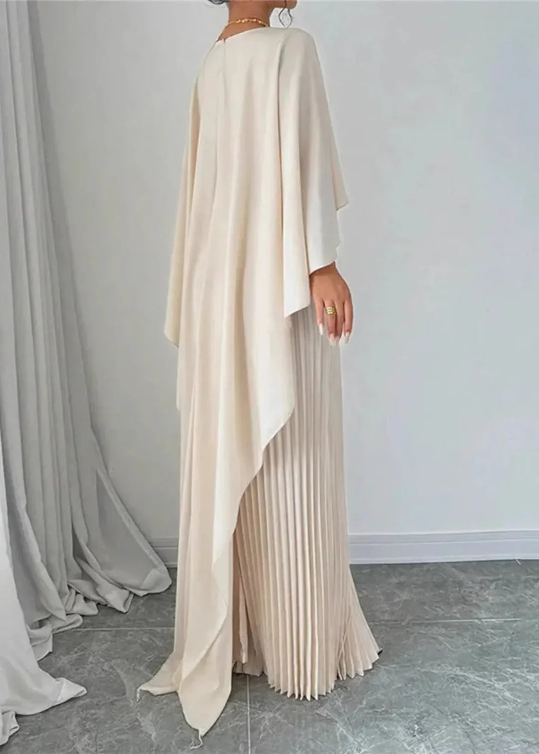 Women’s Cape Overlay Pleated Maxi Dress