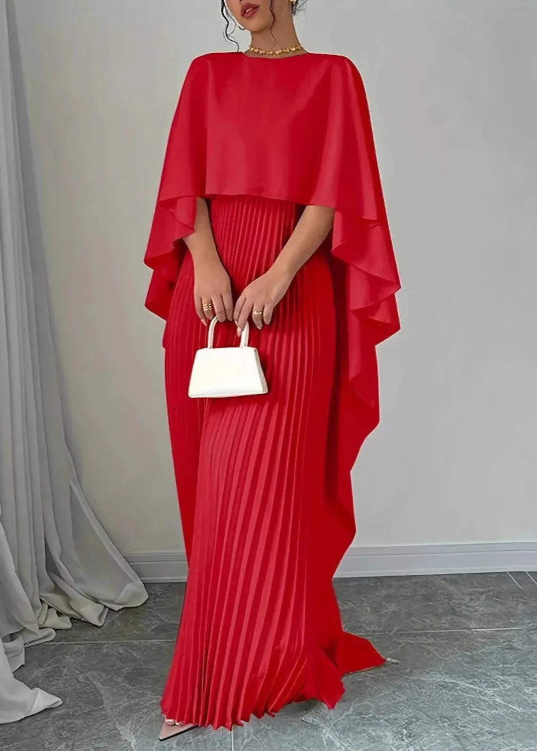 Women’s Cape Overlay Pleated Maxi Dress