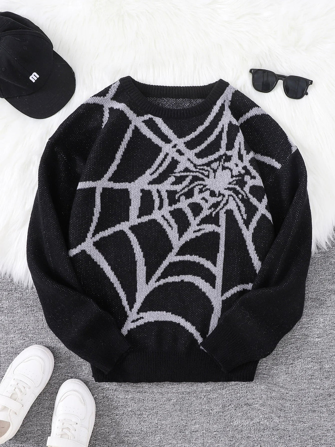 Black Spiderweb Graphic Sweater