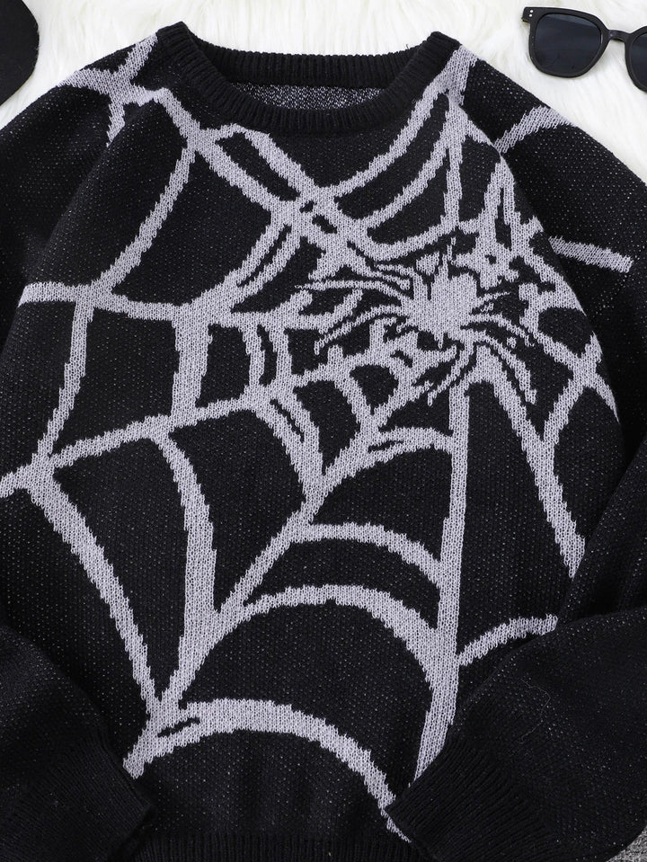 Black Spiderweb Graphic Sweater