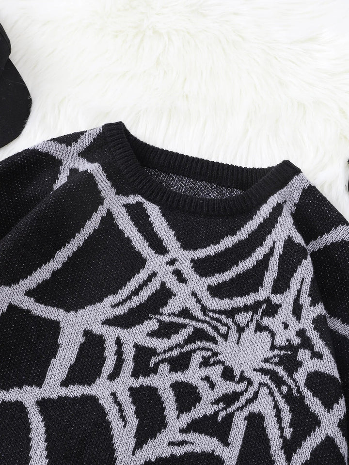 Black Spiderweb Graphic Sweater