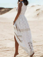 Women’s Boho Lace Maxi Dress – V-Neck A-Line