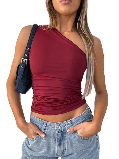 One-Shoulder Tank Top with Bare Back