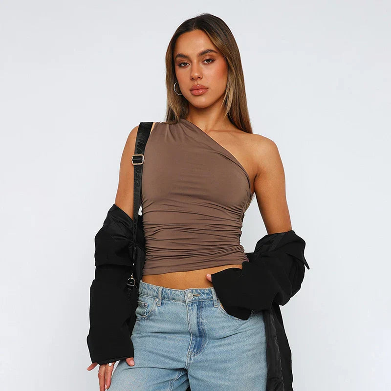 One-Shoulder Tank Top with Bare Back