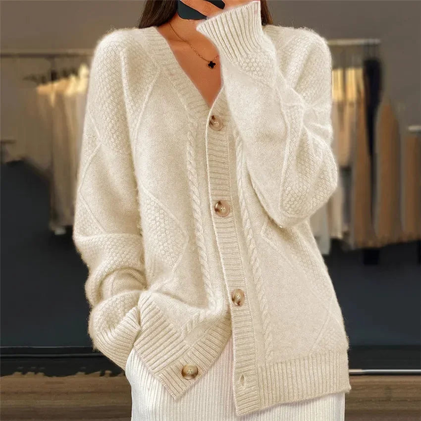 Soft Cashmere Buttoned Long Cardigan