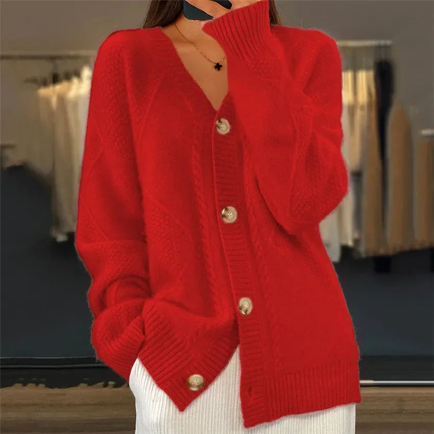Soft Cashmere Buttoned Long Cardigan