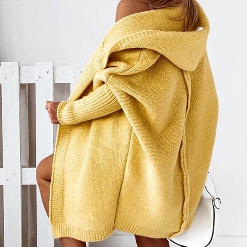Oversized Long Hooded Knitted Cardigan