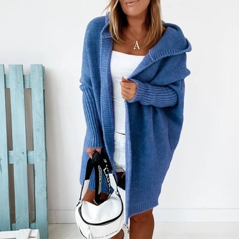 Oversized Long Hooded Knitted Cardigan