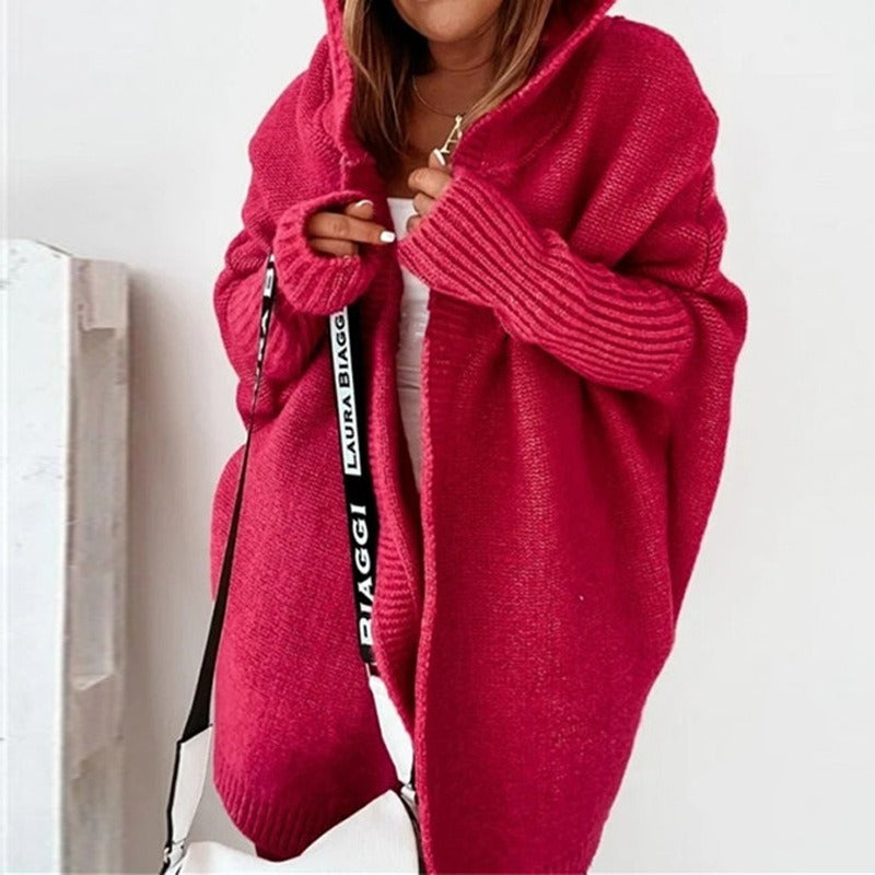 Oversized Long Hooded Knitted Cardigan
