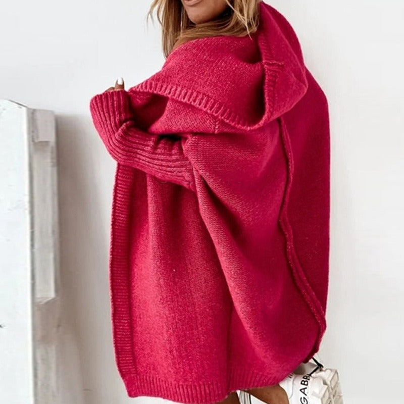 Oversized Long Hooded Knitted Cardigan