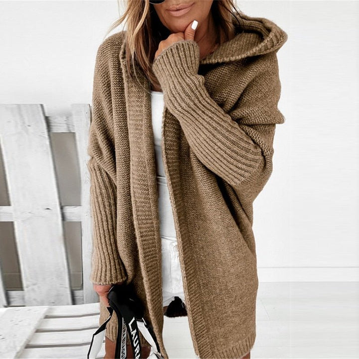 Oversized Long Hooded Knitted Cardigan